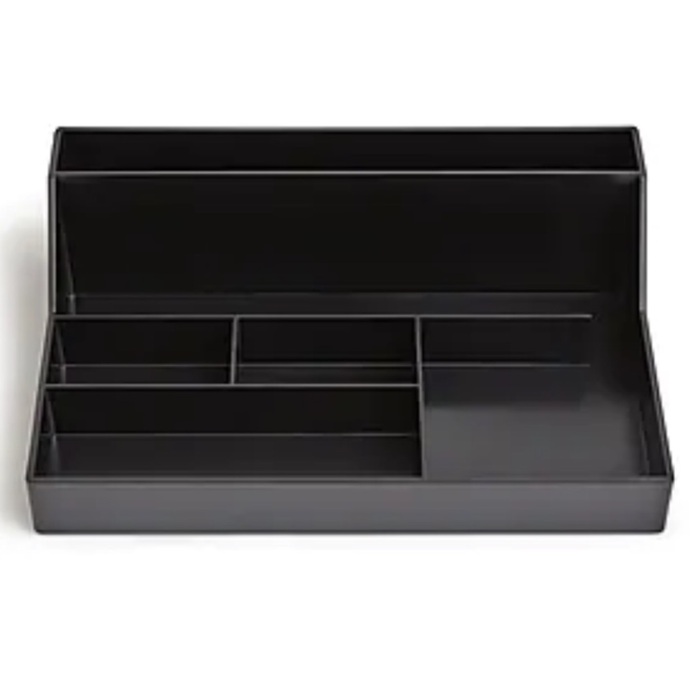 6-Compartment Plastic Desktop Organizer, Black